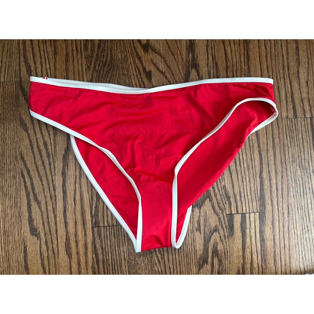 Andie Swim The Bells Bottom Bikini Bottom Poppy Red White AB419-POPY Mens‎ L New